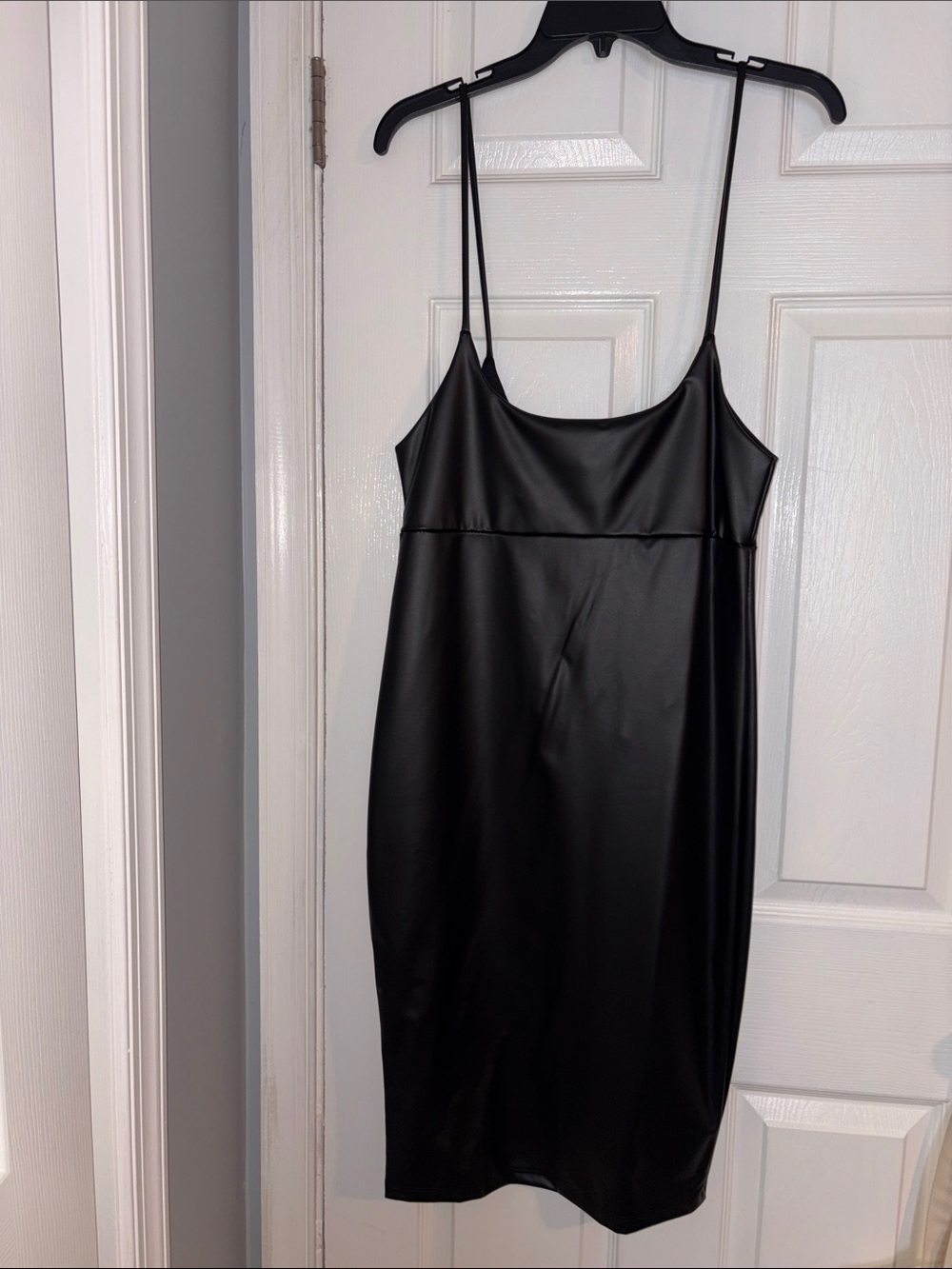 Fashion Nova Black Faux Leather Mini Slip Dress